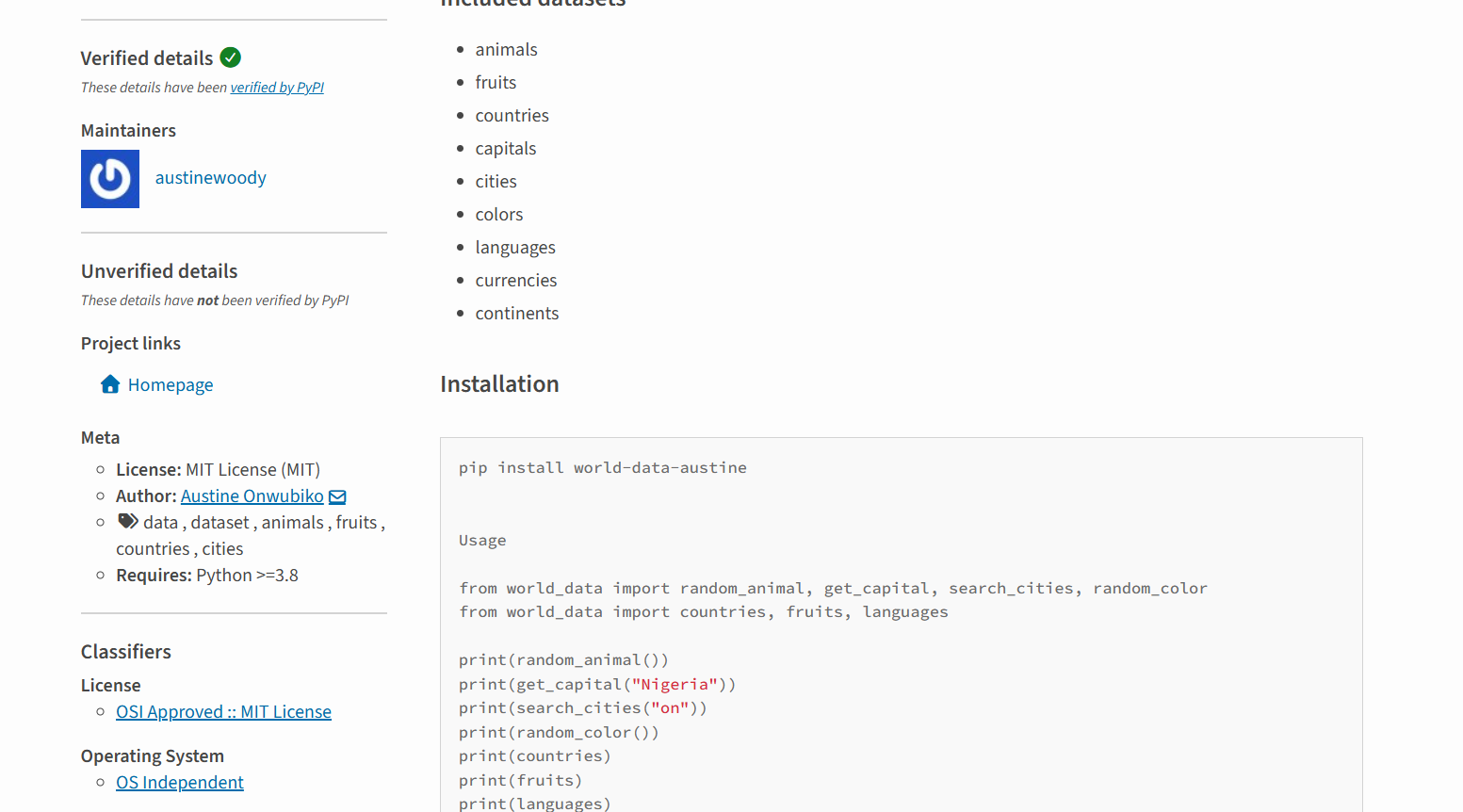 Screenshot of the world-data-austine Python package